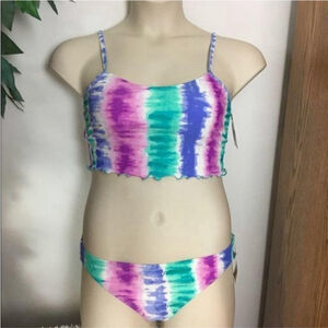 SO midkini Woman's Juniors XL multi colored dip dye pattern ruched back